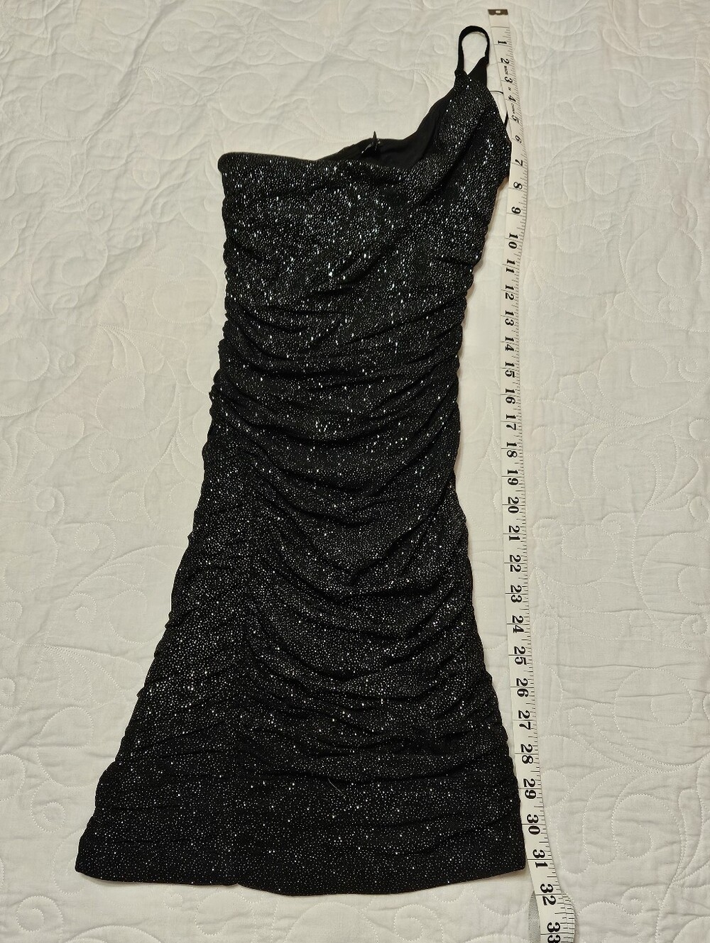 Windsor Black One-Shoulder Glitter Ruched Cocktail Dress
